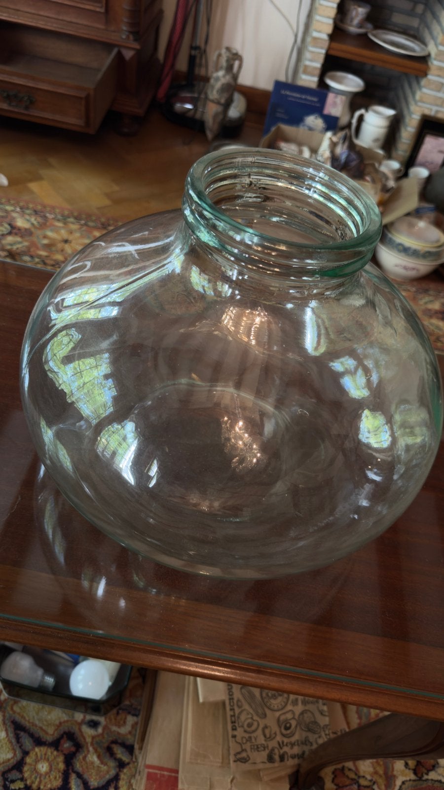 Vase / enorme récipient en verre 35 x 28 cm ouverture 13 cm, Enlèvement, Comme neuf, Verre