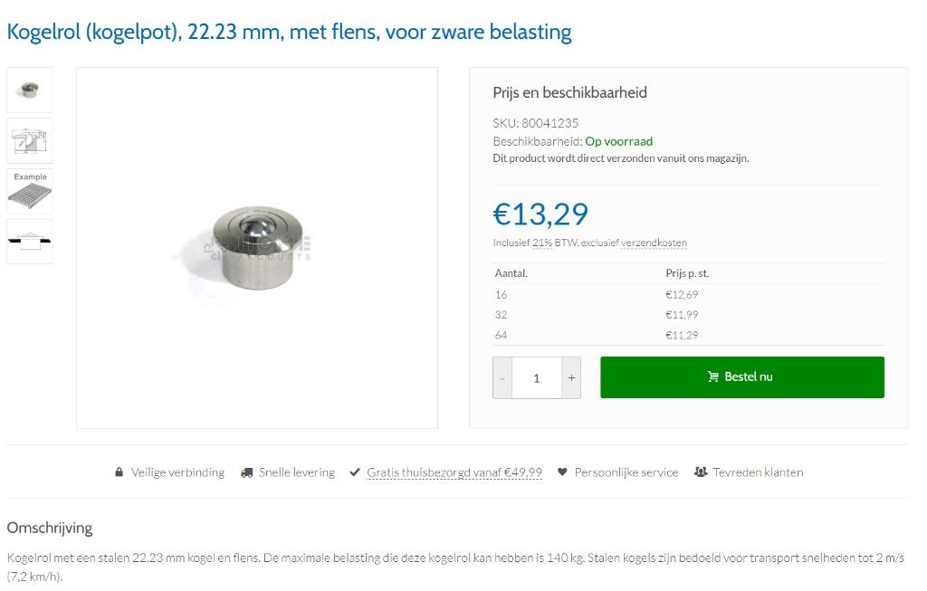 kogelrol / kogelpot met flens, voor zware belasting, Doe-het-zelf en Bouw, Zwenkwielen, Ophalen of Verzenden, Nieuw
