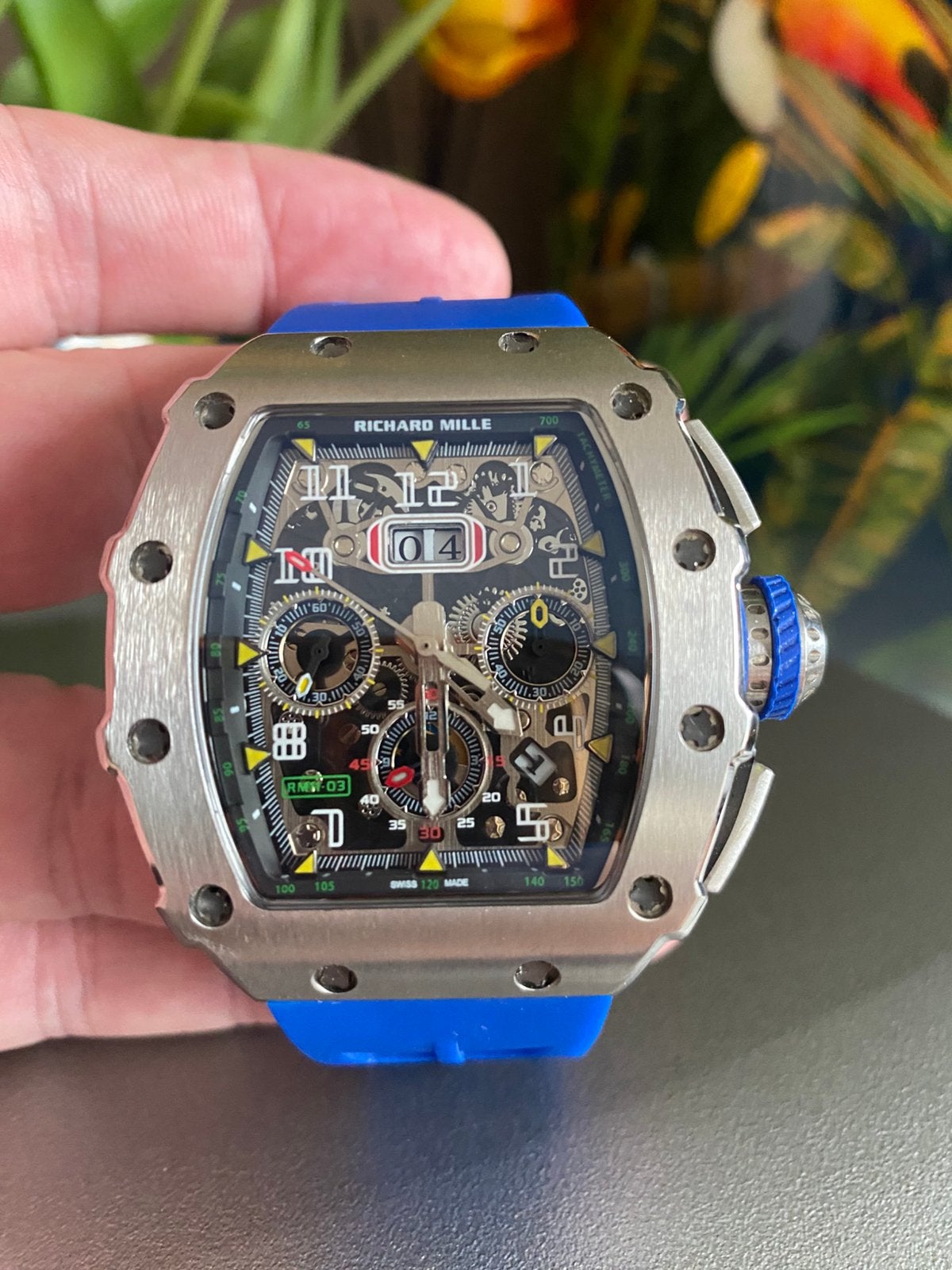 Horloge heren richard RM, Ophalen of Verzenden, Zo goed als nieuw, Blauw