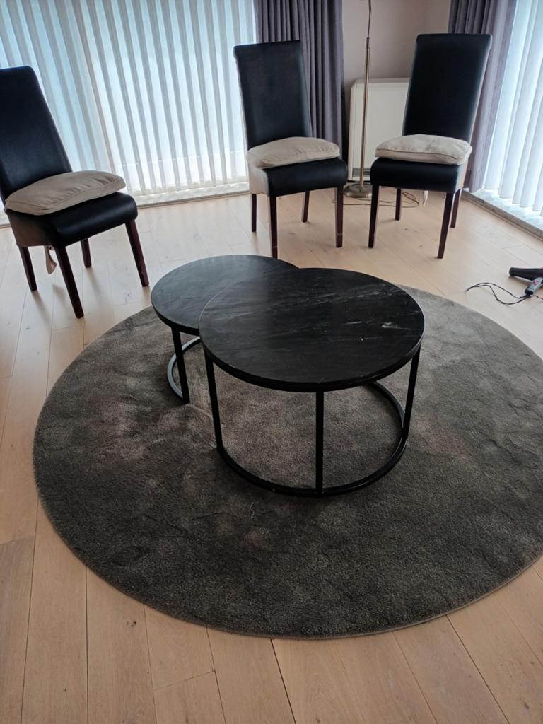 TAPIJT + DUO SALONTAFEL MARMERBLAD, Ophalen, Rond