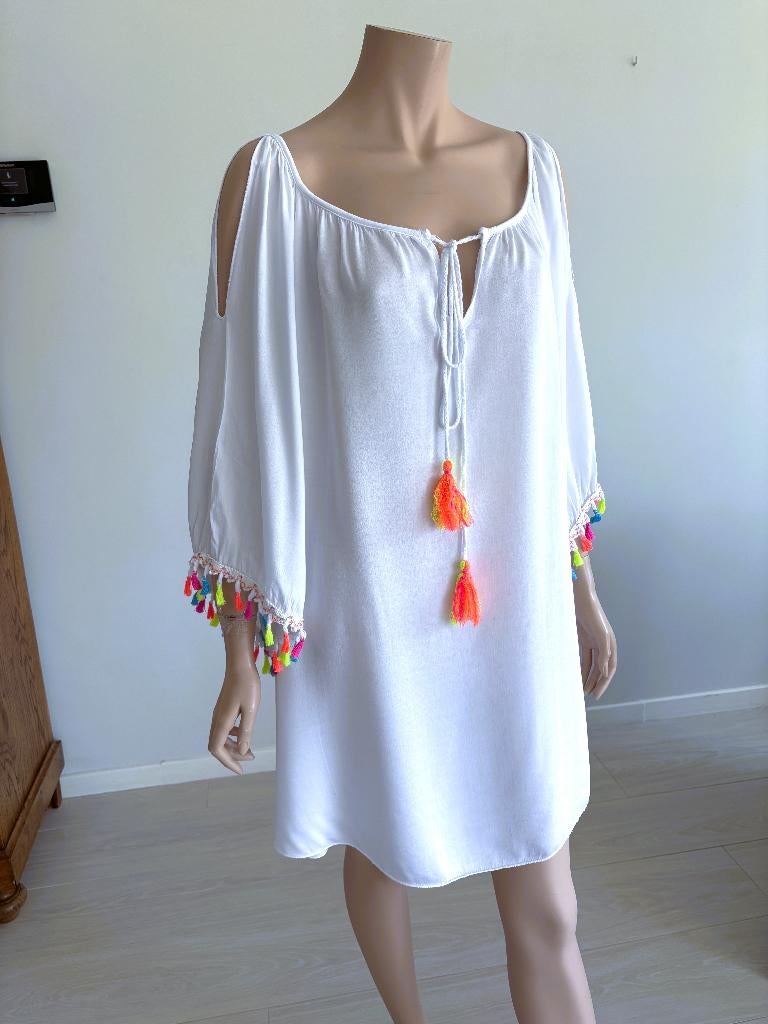 Witte boho tassel tuniek – Made in Italy – past L/XL/XXL, Kleding | Dames, Blouses en Tunieken, ANDERE, Verzenden, Wit, Maat 46/48 (XL) of groter