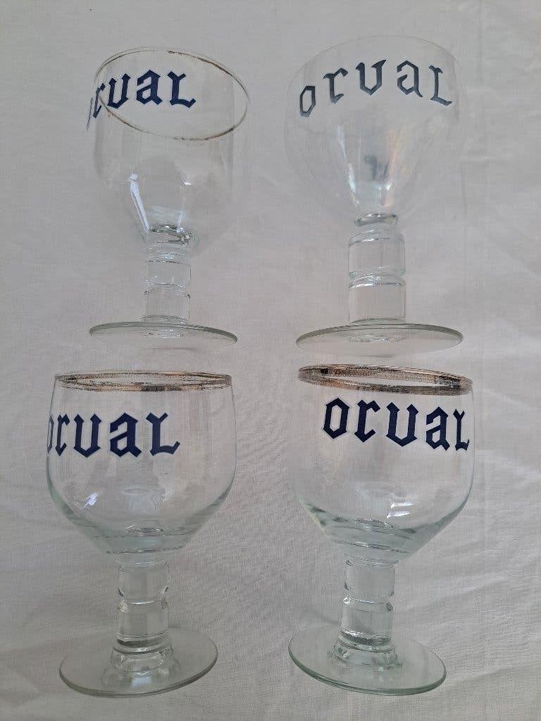 A vendre 4 verres a bière de la marque ORVAL, Collections, Marques de bière, Enlèvement, Utilisé, Verre ou Verres, Autres marques