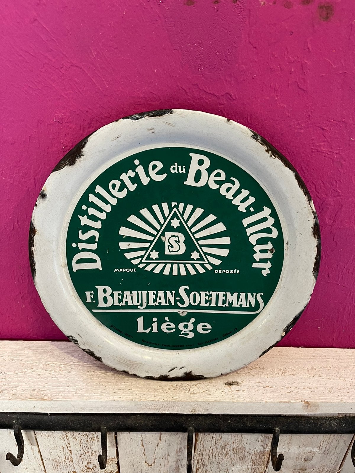 Zeldzaam geëmailleerd dienblad van Beaujean Soetemans, Verzamelen, Ophalen of Verzenden, Gebruikt, Reclamebord