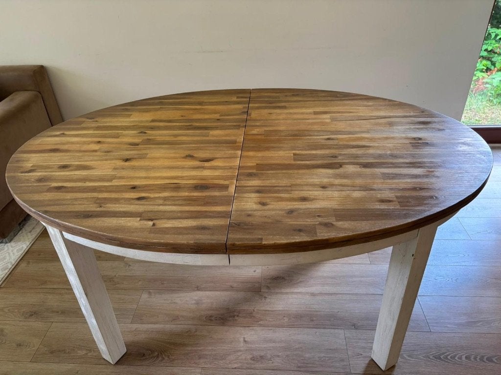 Table à manger en bois (possibilitée de ranllonge), En bois, 150 à 200 cm, Cinq personnes ou plus, Rond