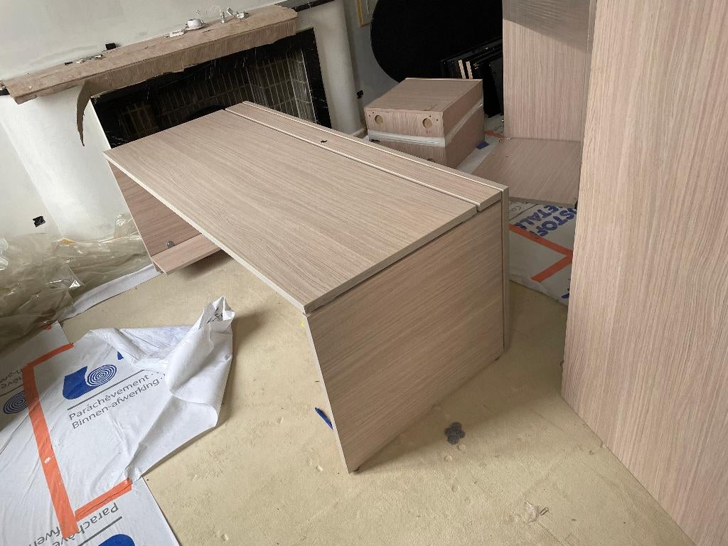Licht eiken bureau met ladeblok 180 x 80 x 70 cm, Huis en Inrichting, Bureaus, Scandinavisch, Ophalen, Gebruikt, Secretaire