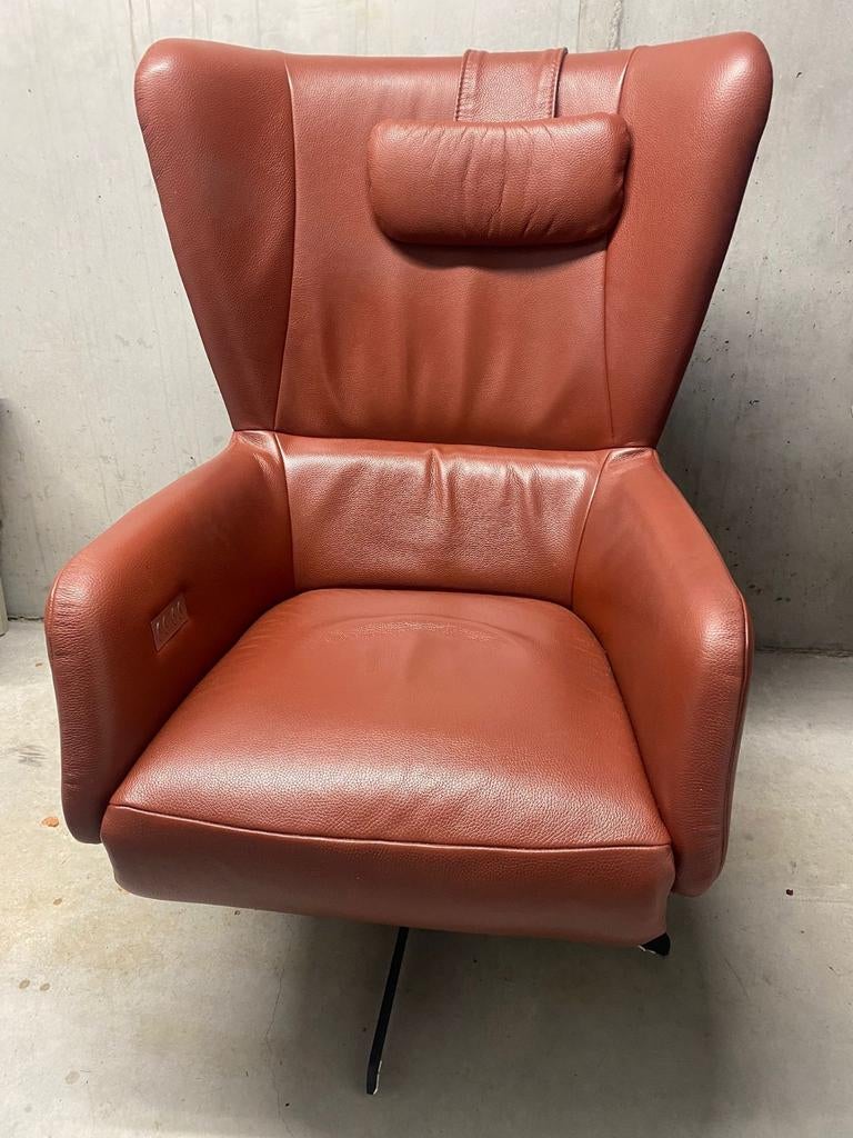 Electrische verstelbare relax zetel in leer brick, Ophalen, Leer