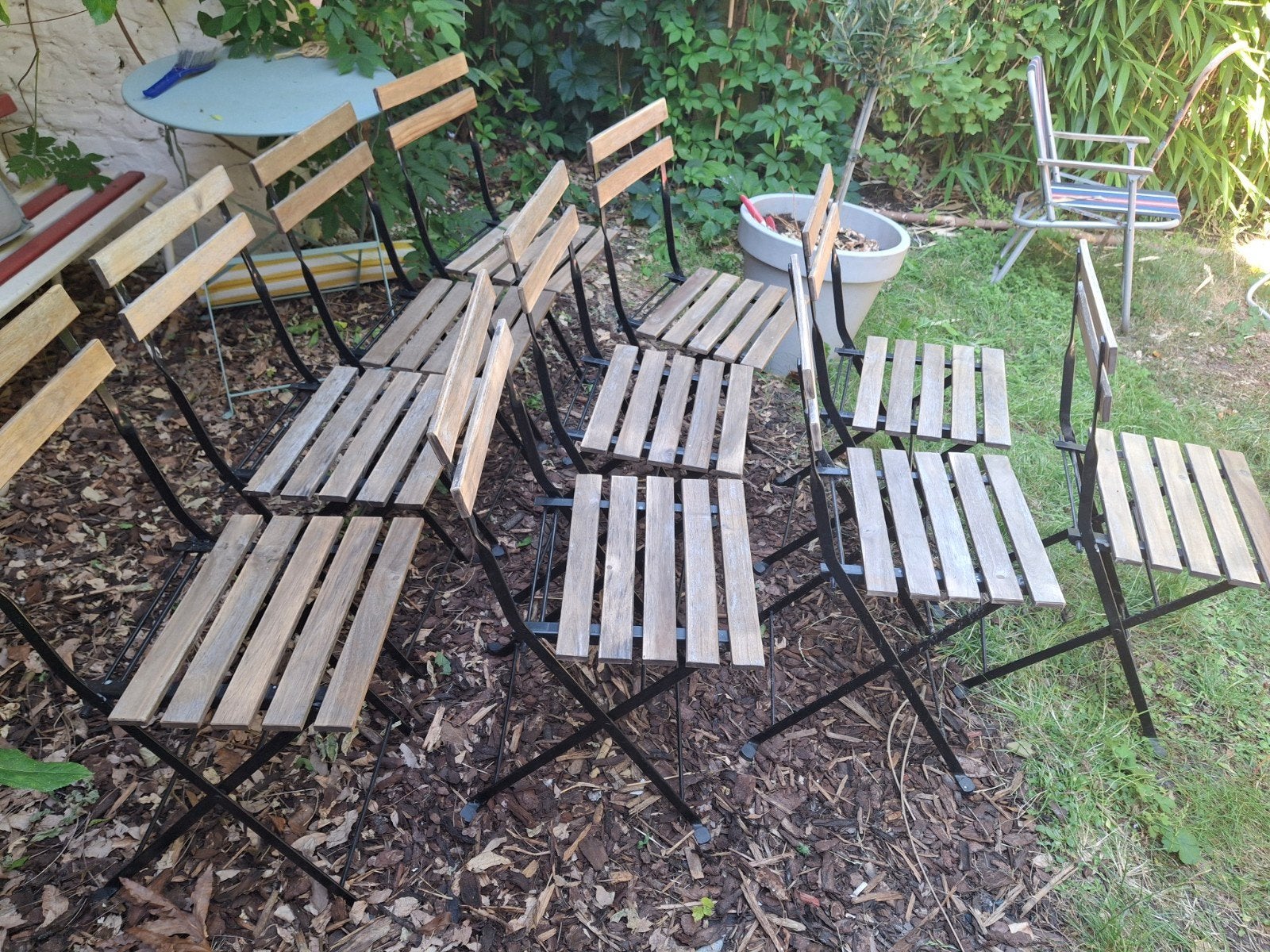 10 terras stoelen tuinstoel bistrostoel hout, Ophalen, Hout