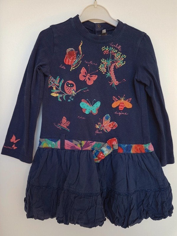 CATIMINI Robe bleue, papillons et prénoms - T.2 ans/86 cm, Robe ou Jupe, Enlèvement ou Envoi, CATIMINI, Utilisé