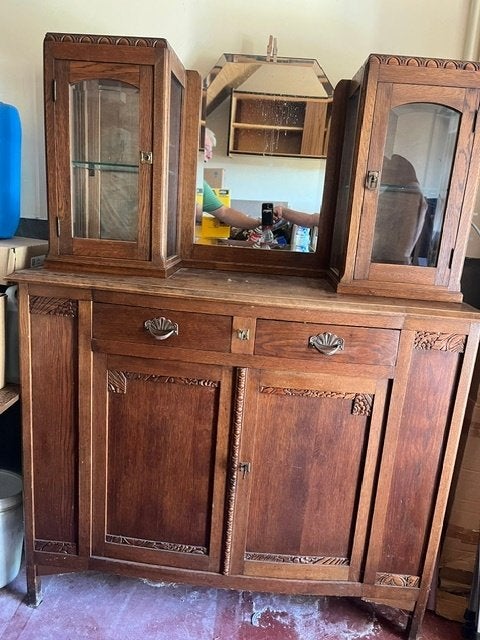 Antiek dressoir met spiegelopstand, Huis en Inrichting, Ophalen, Gebruikt, Eikenhout, 50 tot 75 cm