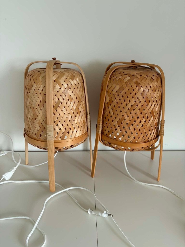 2 rotan nachtlampjes, Ophalen, Zo goed als nieuw, Keramiek
