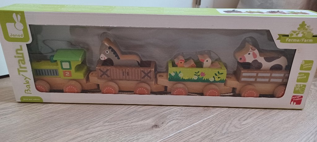 Houten babytrein ´boerderijdieren´ - Janod - 18m, Ophalen of Verzenden, Zo goed als nieuw, Auto, Met wieltjes