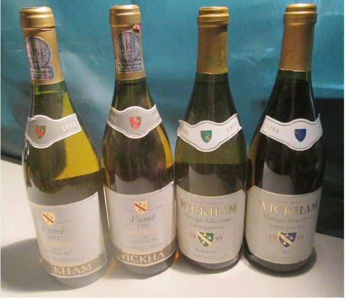 4x Wickham - Vin de table anglais - 1992 à 1994, Collections, Vins, Comme neuf, Vin blanc, Autres régions, Pleine, Enlèvement ou Envoi