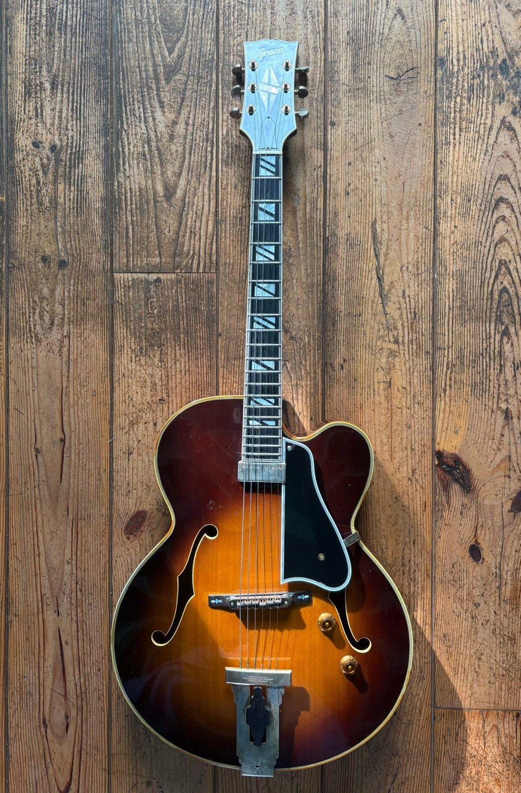 Copie Gibson L5 Johnny Smith par Greco, Musique & Instruments, Enlèvement ou Envoi, Utilisé, Hollow body, Gibson