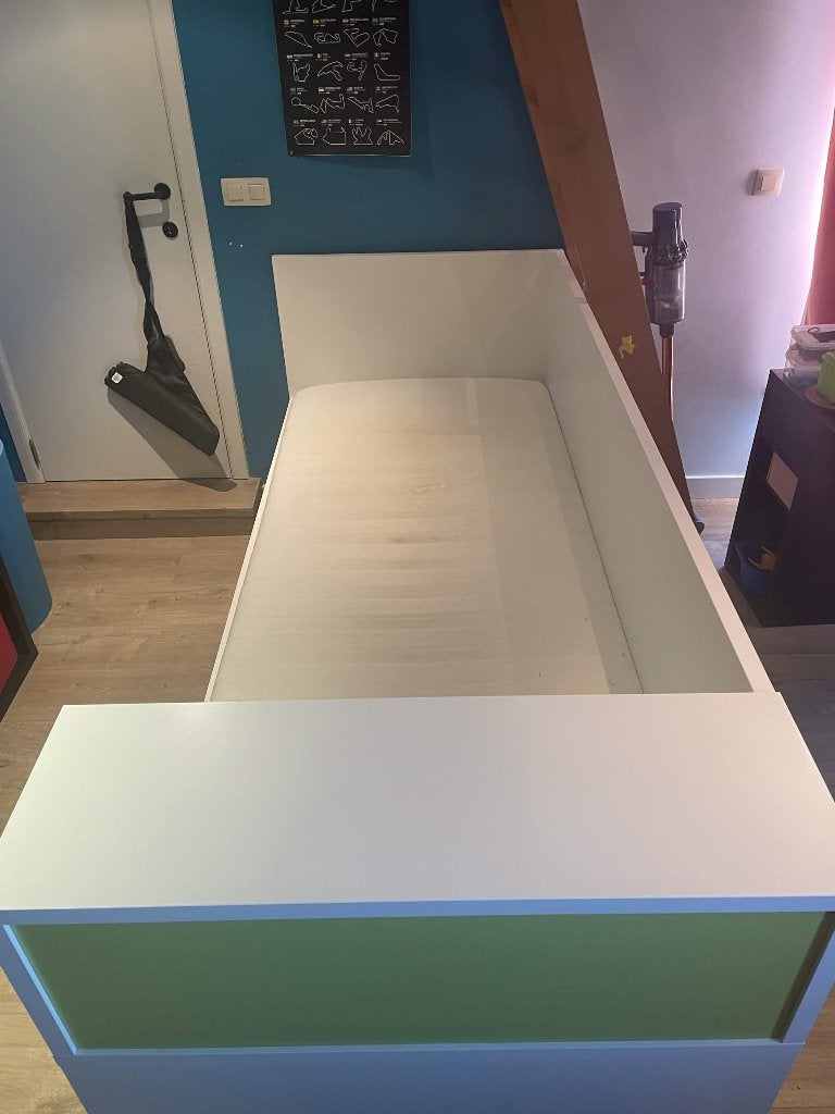 lit Ikea Flaxa + tête avec rangement, 90 cm, Une personne, Enlèvement, Utilisé