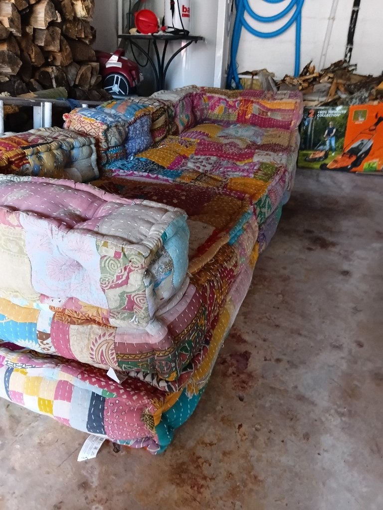 Pouf modulaire 3 places en patchwork, 150 à 200 cm, Comme neuf, Enlèvement, Trois personnes