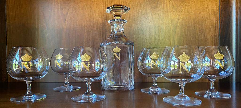 Baccarat  France Napoleon kristallen cognackaraf + 6 glazen,, Ophalen