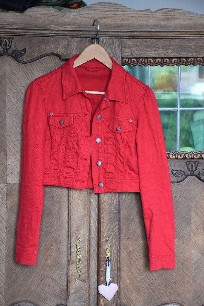 Veste Rouge jeans T36, Enlèvement, Comme neuf, Taille 36 (S), Rouge