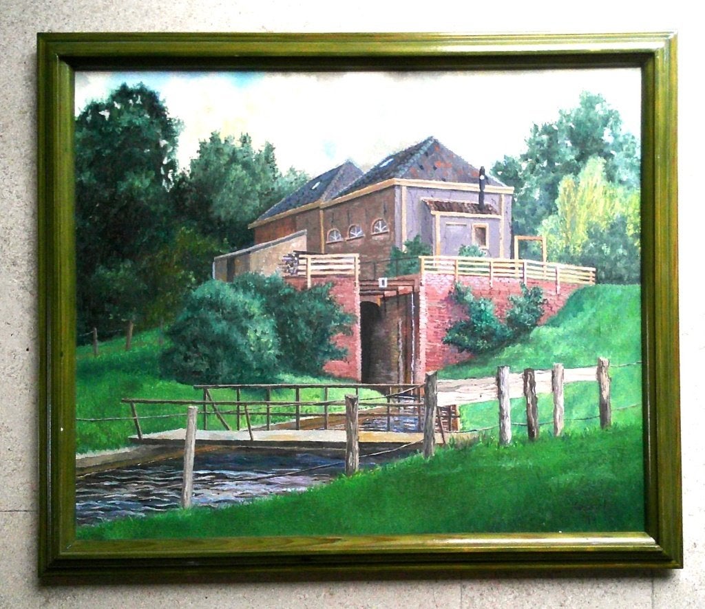 Un moulin à eau ? aan de dijk '94 - signé Hessel, Antiquités & Art, Enlèvement ou Envoi, Peinture à l'huile, Paysage, Réaliste