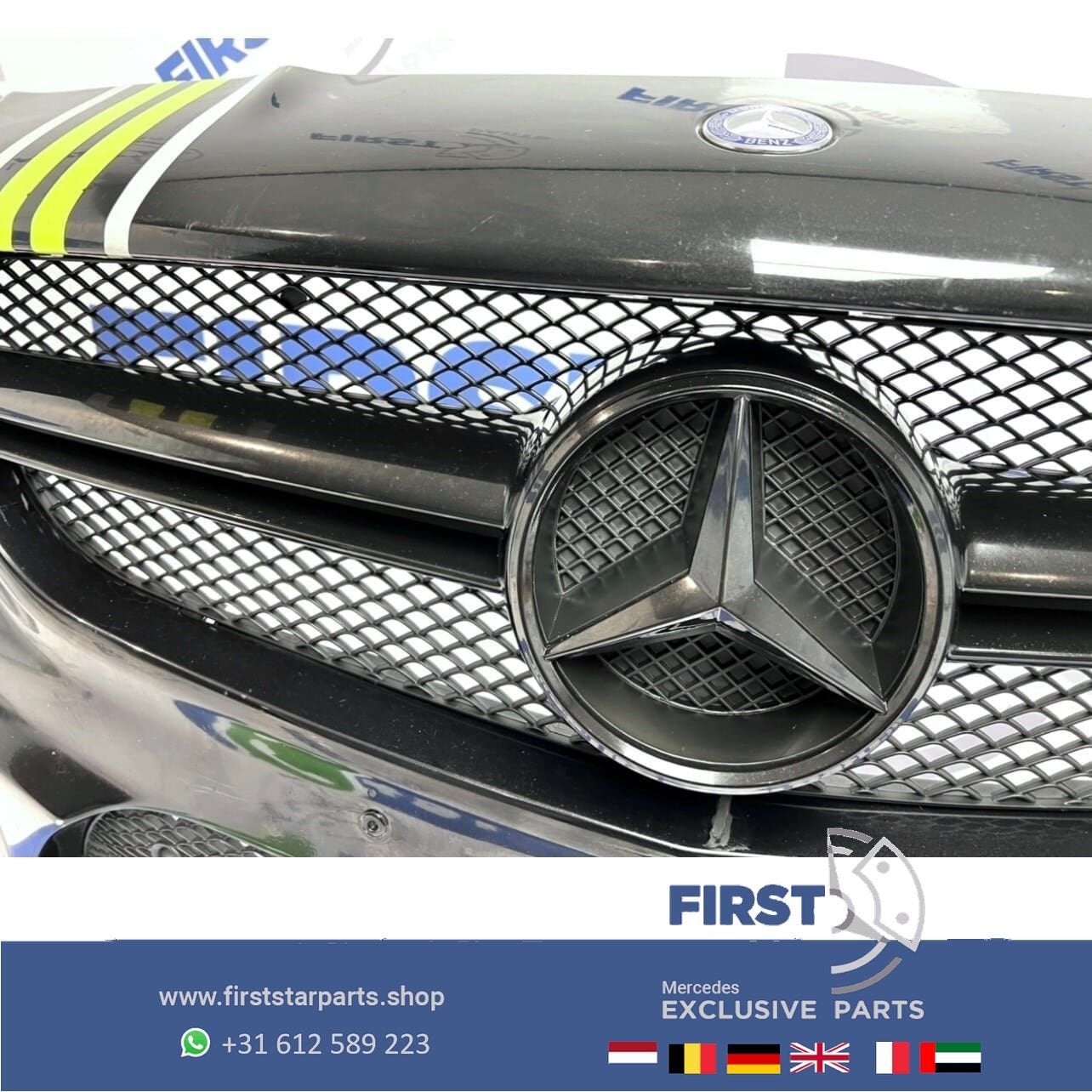 W117 CLA45 45 AMG VOORBUMPER ZWART COMPLEET + AMG GRIL ORIGI, Gebruikt, -, Voor, Ophalen of Verzenden