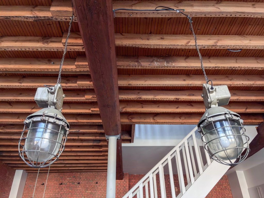 industriële fabriekslamp / kooilamp, Huis en Inrichting, Ophalen, Gebruikt, Glas, Industrieel