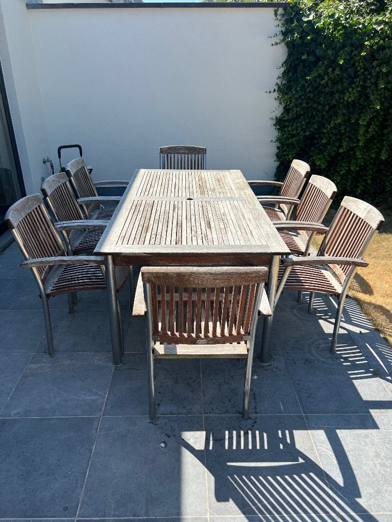 Teak tuinmeubel set, Ophalen, Gebruikt, Teakhout, 8 zitplaatsen