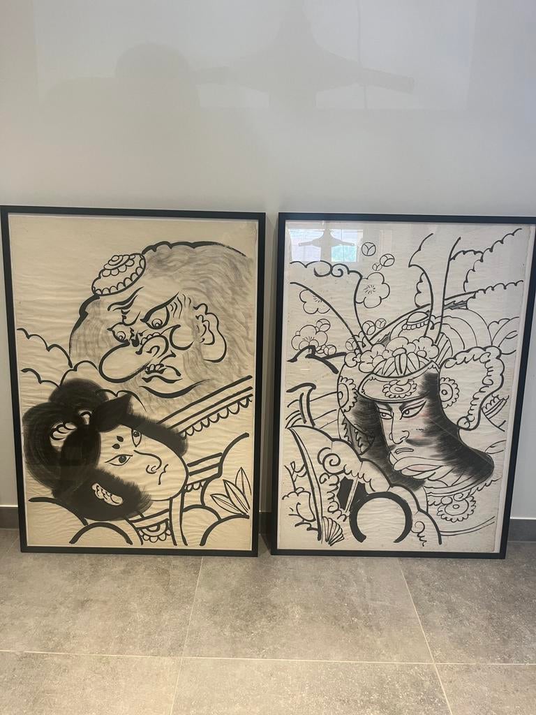 2 antieke japanse inkttekeningen, Antiek en Kunst, Ophalen of Verzenden