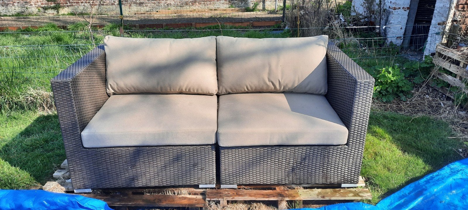 Ensemble de 2 fauteuils de jardin avec coussins, Rotin, Salons de jardin, Comme neuf, Enlèvement