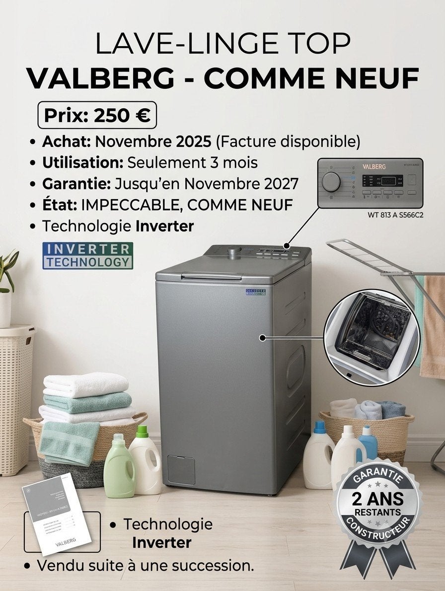 Lave-linge Top Valberg WT 813 A S566C2 – État quasi neuf, Enlèvement, Comme neuf