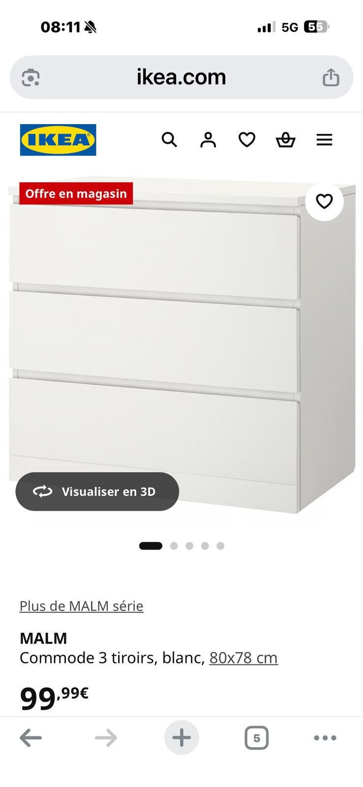 Commode malm ikea neuf blanche, 3 of 4 laden, Ophalen, Nieuw