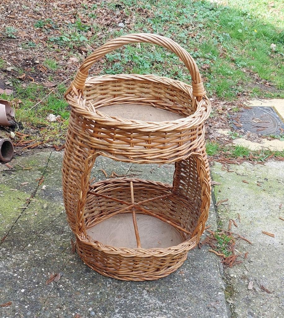 Porte bouteilles vintage en rotin et osier, Ophalen, Gebruikt, Mand, Rond
