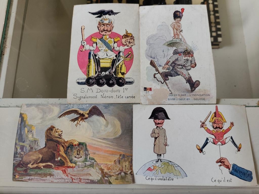 WW1 4 cartes postales satiriques, Ophalen of Verzenden, Landmacht, Overige typen