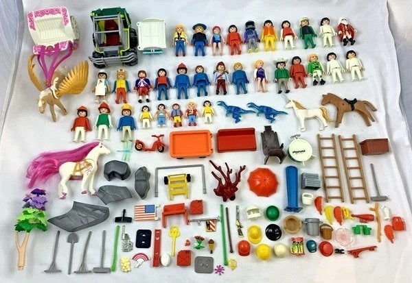 Playmobil Lot Figuren Paarden Accessoires Voertuigen partij, Kinderen en Baby's, Verzenden, Zo goed als nieuw, Los Playmobil