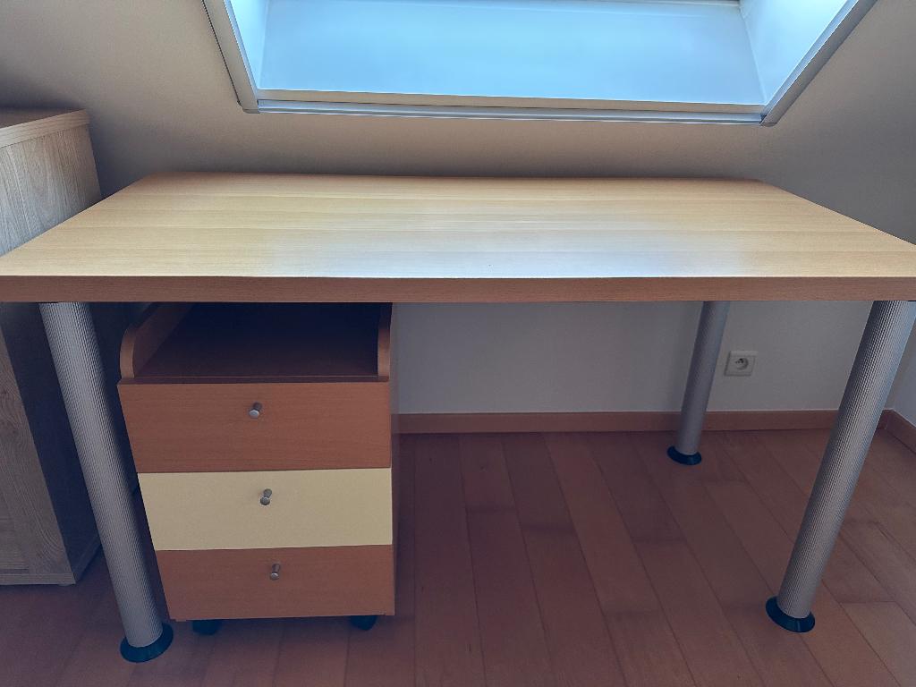 Bureau + ladeblok, Ophalen, Gebruikt, Hout, Schoolbureau