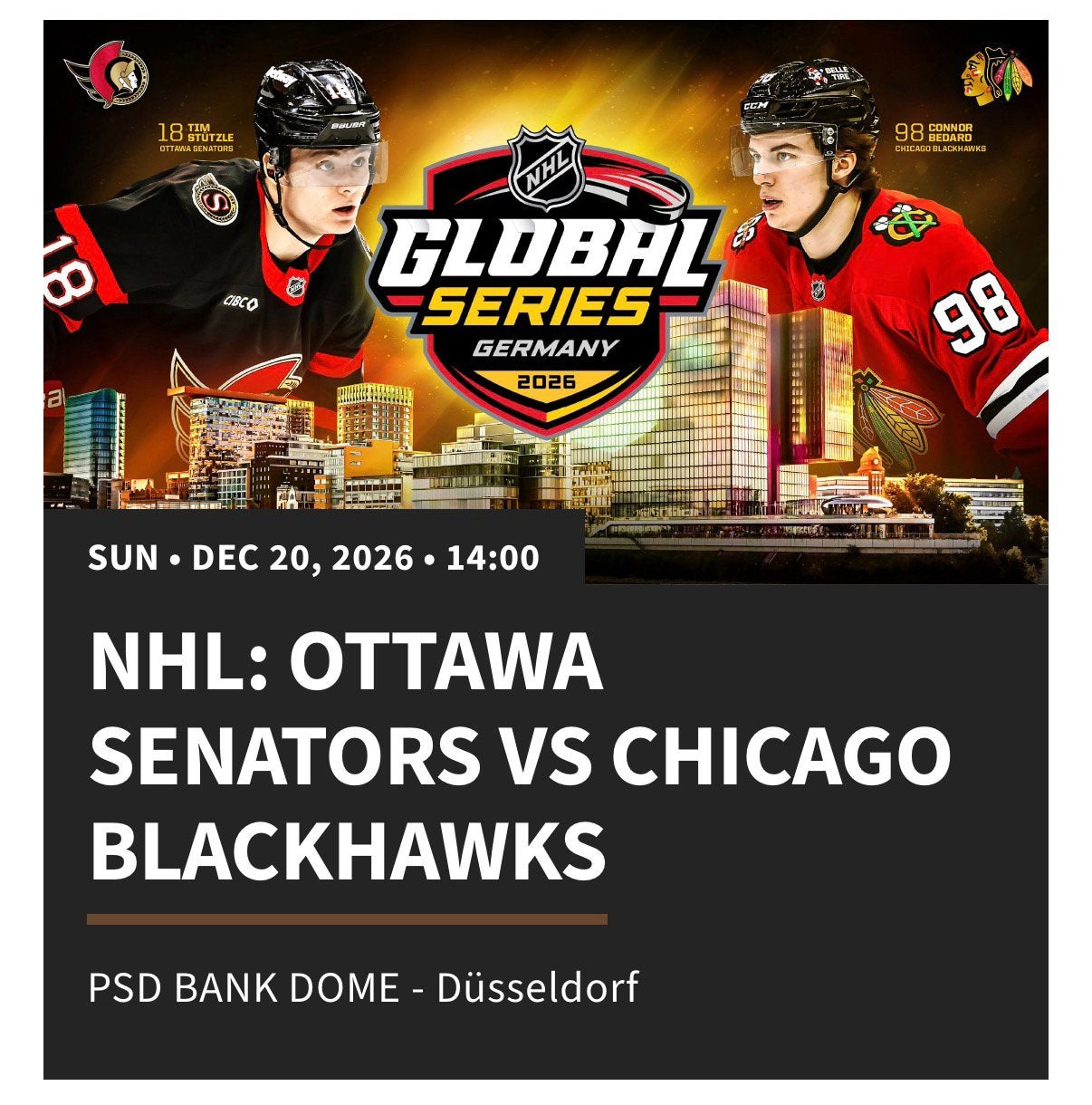 nhl global series ticket, Eén persoon