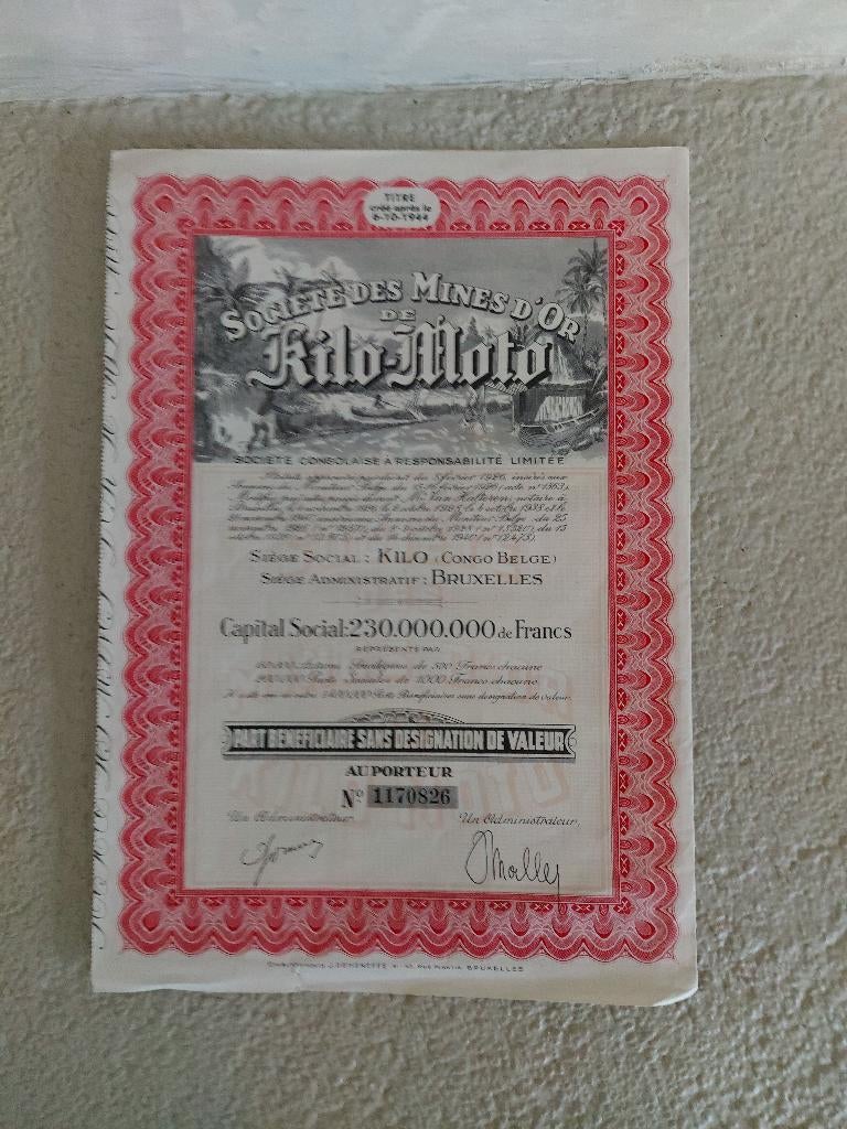 goudlijnen van Kilo-Moto historisch document, Verzenden