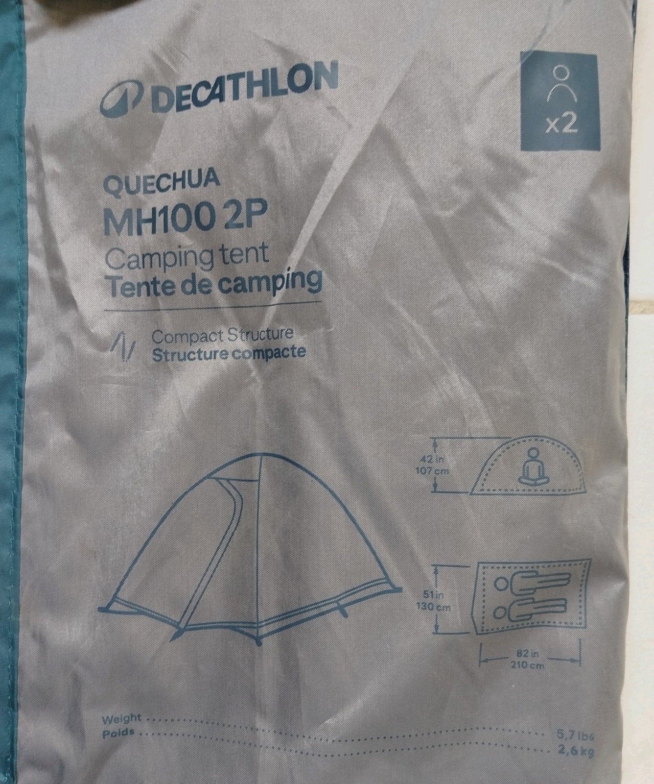 Tente de camping 2 places, Quechua MH100, Caravanes & Camping, Enlèvement, Utilisé