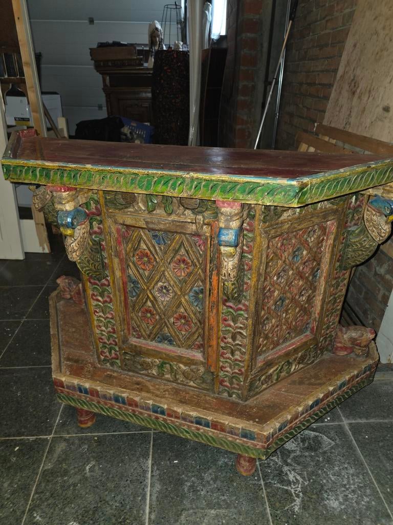 ​Unieke Antieke Indiase Console – Handbeschilderd Hout, Ophalen, Gebruikt