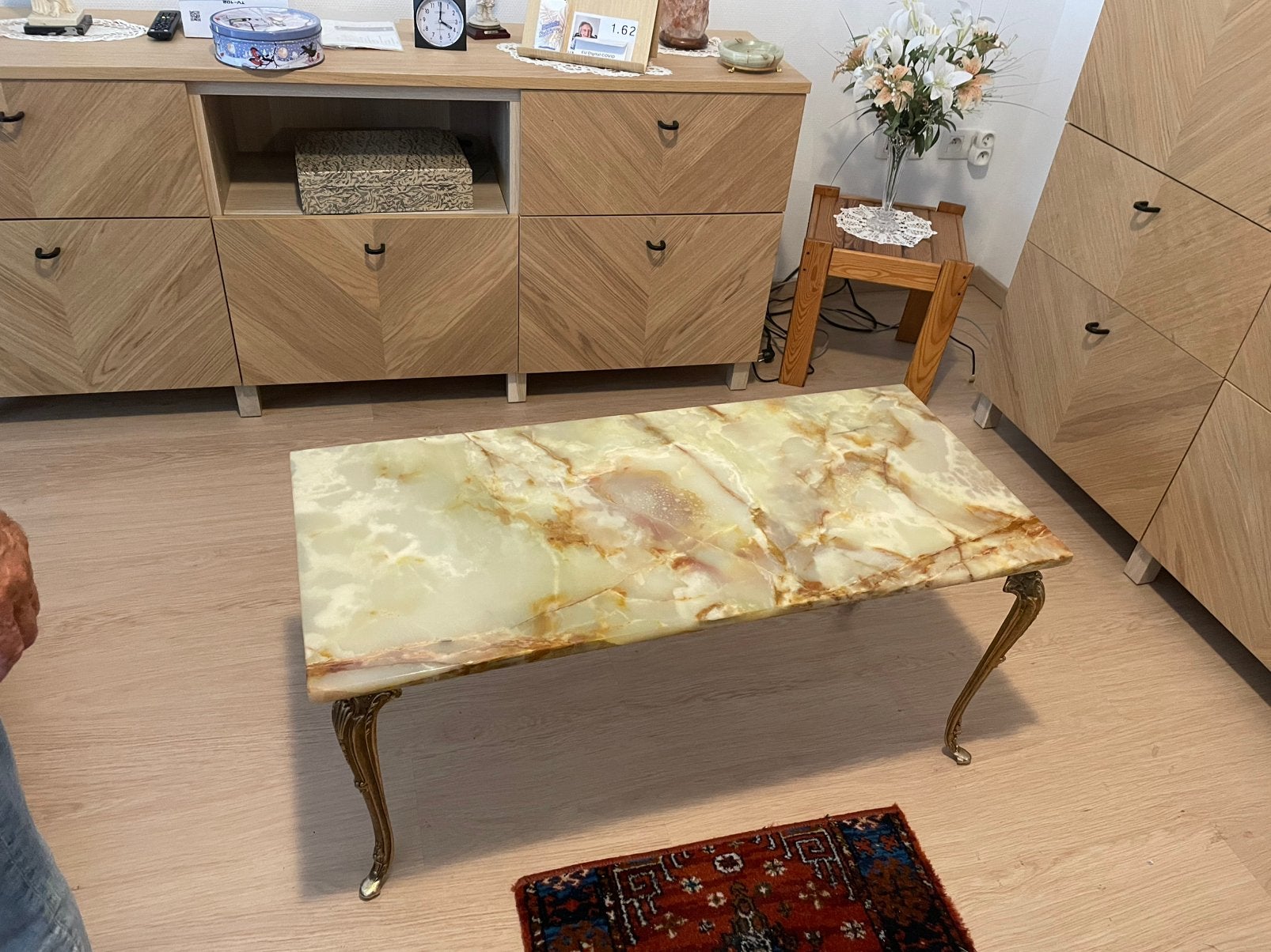 Salontafel met marmerentablet en bijzettafel, Huis en Inrichting, Ophalen, Minder dan 50 cm, 50 tot 100 cm, Vintage