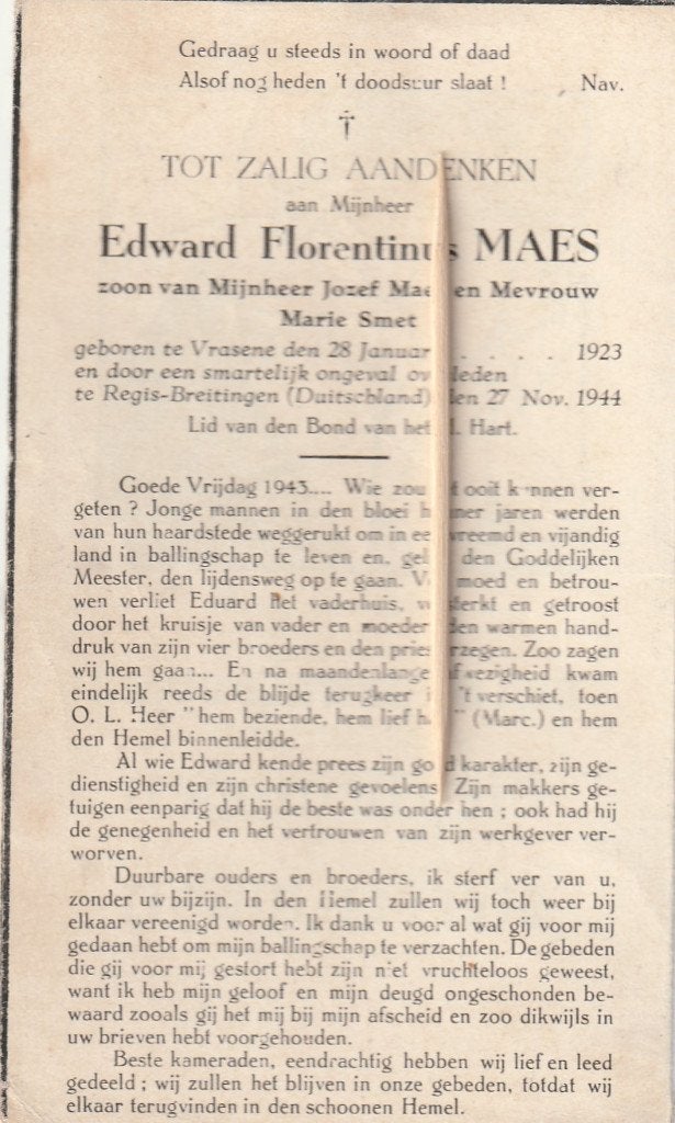 Victime de guerre 1940-1945, Enlèvement ou Envoi
