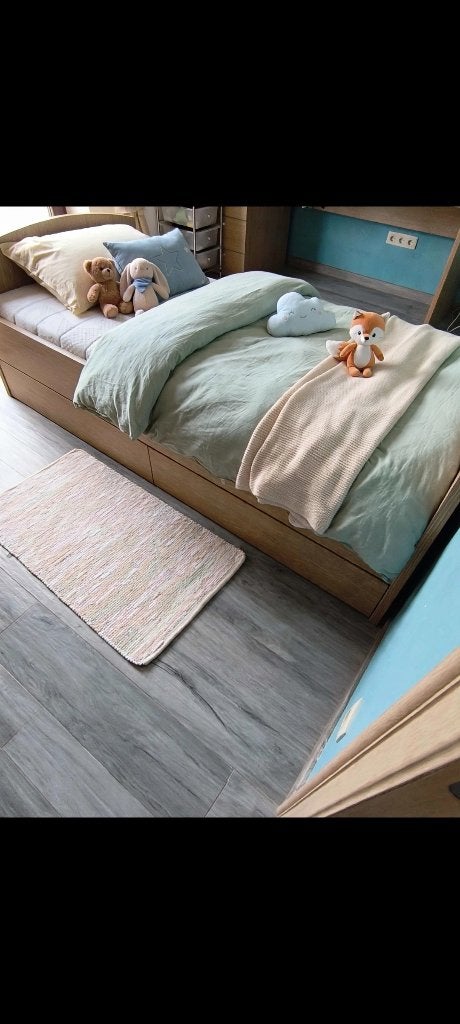 Lit simple en bois avec sommier à lattes, 100 cm, Tijdloos, elegant, Une personne, Brun