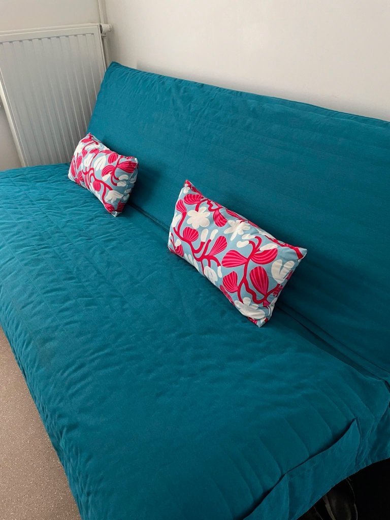Prachtig zetelbed, Ophalen, Gebruikt, Blauw, 140 cm