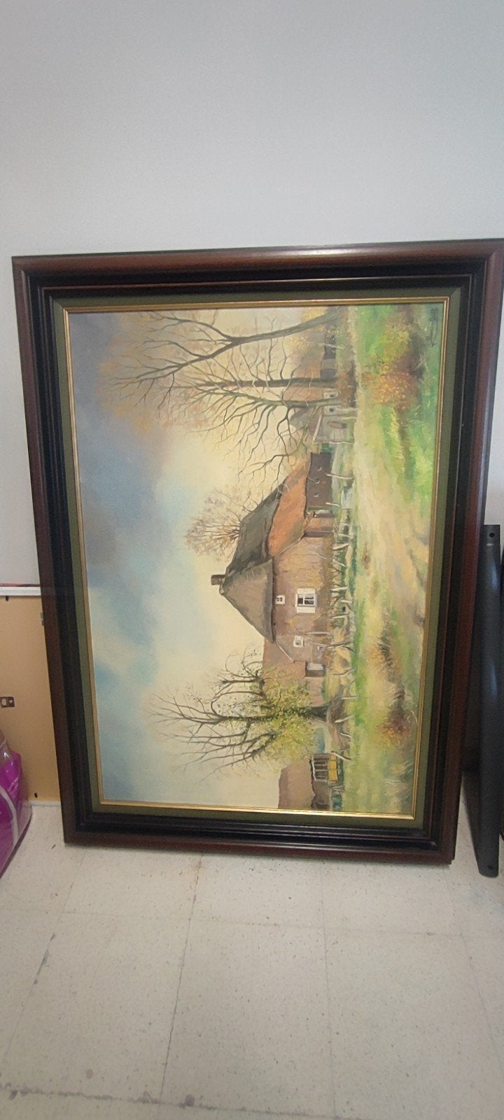 École belge (XIXe) - Paysage avec maison et arbres, Enlèvement, Signé, Paysage, Toile