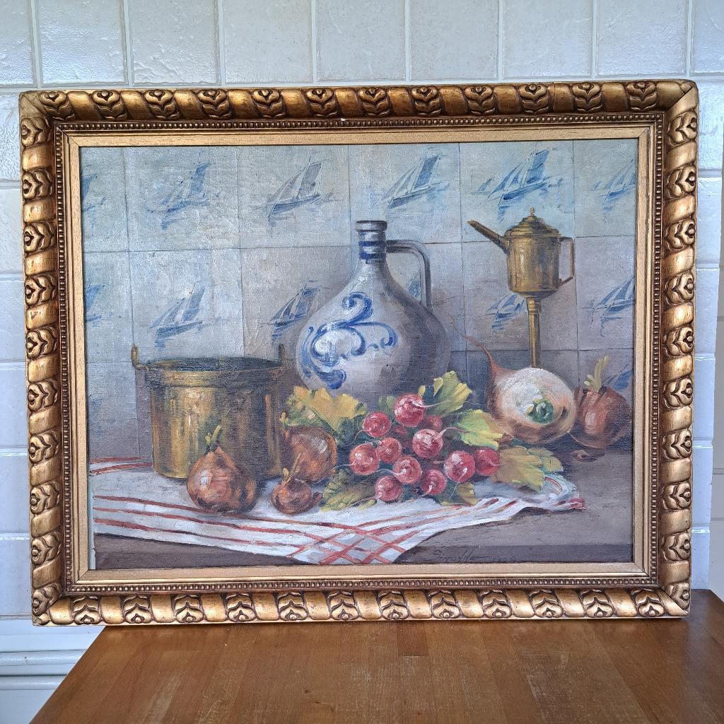 Peinture tableau huile sur toile nature morte signée, Enlèvement