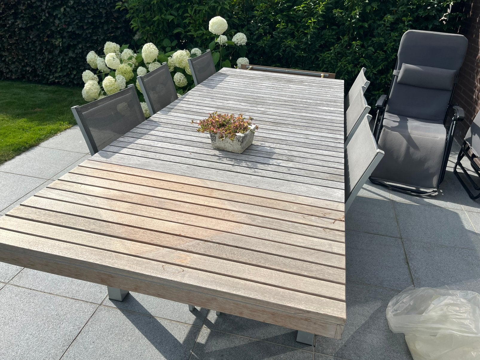 Table de jardin extensible avec 6 chaises, Enlèvement, Utilisé, Rectangulaire, Bois de teck
