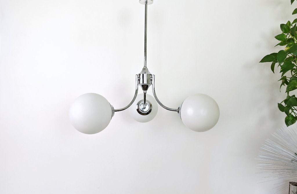 Vintage plafondlamp met 3 lampen van opaalglas, Plafondlamp, Verzenden, Vintage, Glas