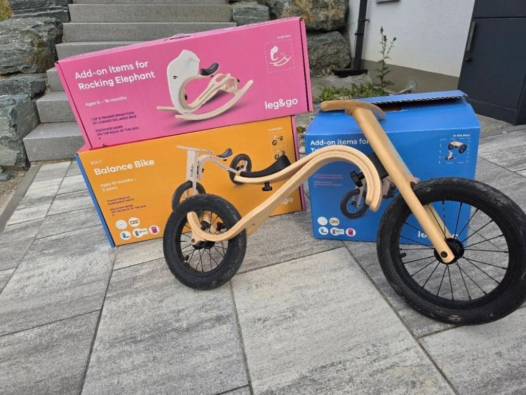 Draisienne Leg&Go, éléphant à bascule et tricycle, Enlèvement ou Envoi, Comme neuf, Frein à rétropédalage, Leg&Go