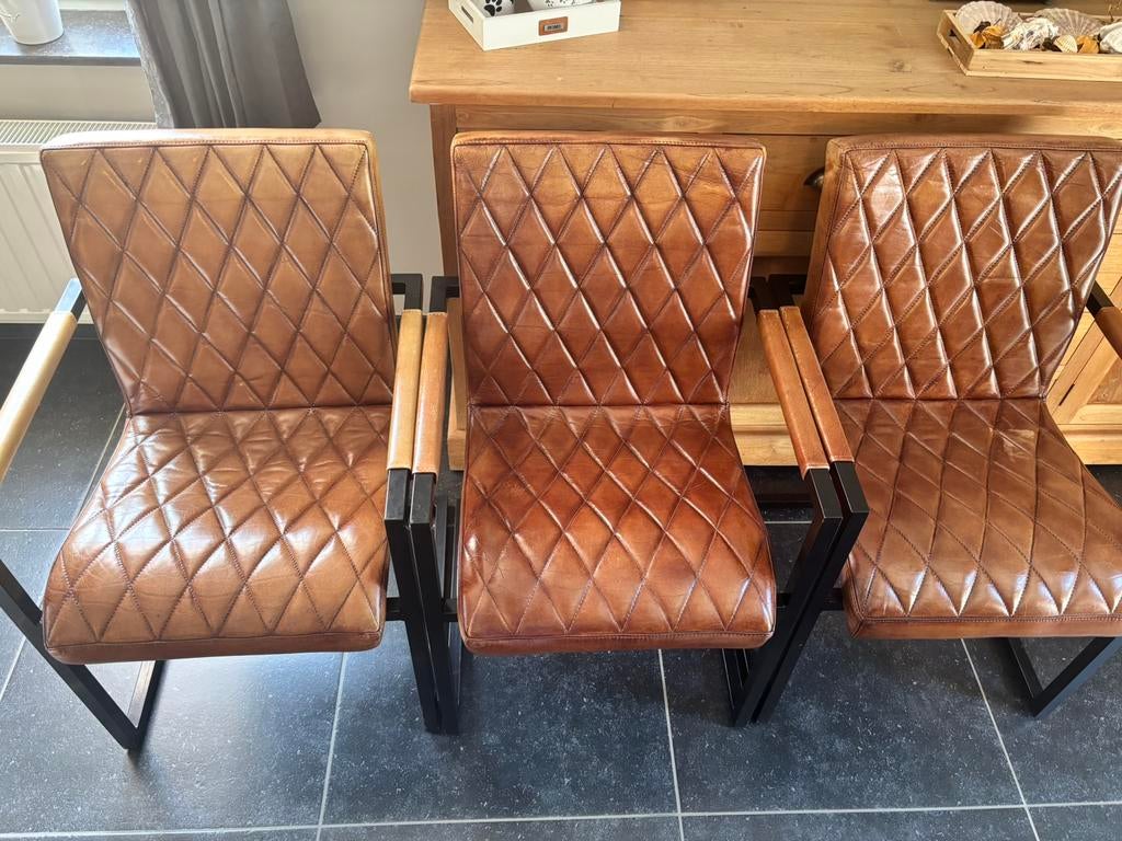 Eetkamerstoelen van echt leder, Huis en Inrichting, Stoelen, Ophalen, Gebruikt, Bruin, Leer
