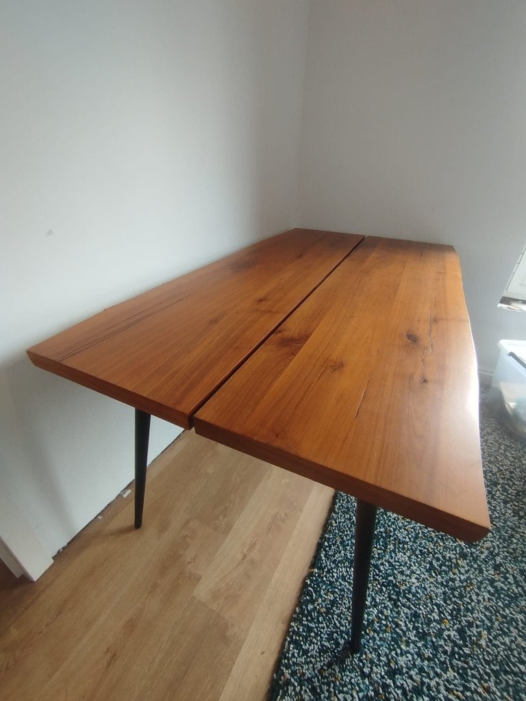 Stevige bureautafel Houtlook Zwarte metalen poten, Bureau d'ordinateur, Comme neuf, Enlèvement, Brun