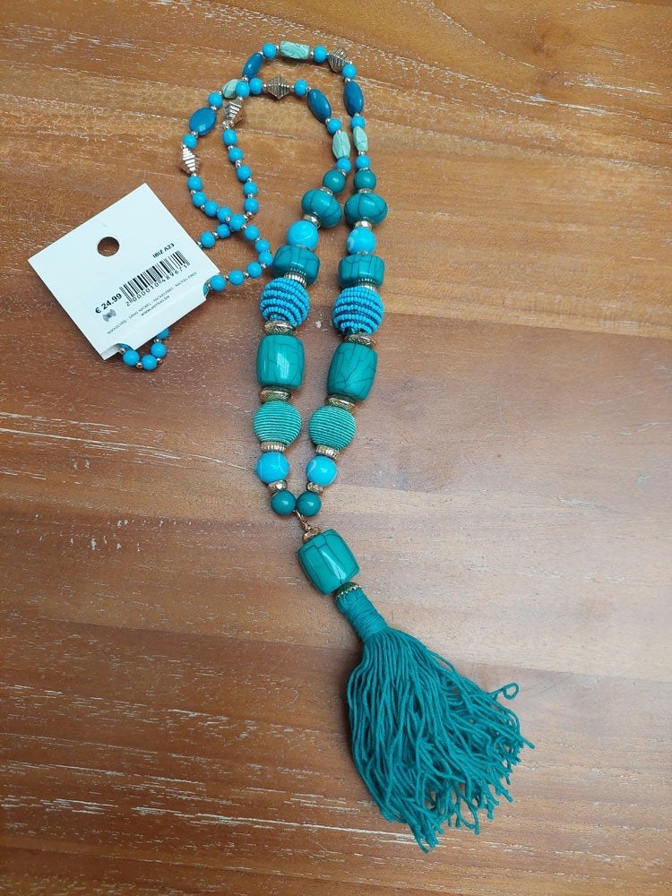 Veritas lange ketting in turkoois kleur, Ophalen of Verzenden, Nieuw, Blauw, Kunststof