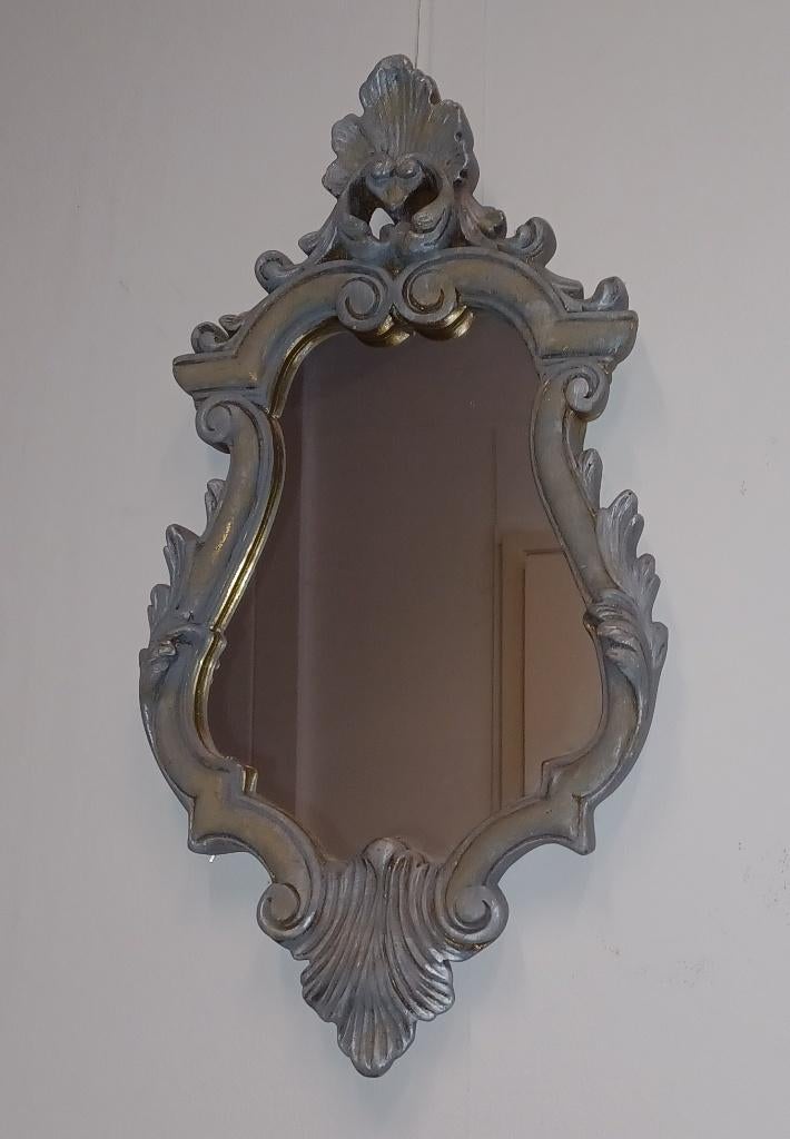 Vintage Italiaanse Barok Spiegel – Grijze Kuifspiegel, Antiek en Kunst, Verzenden, Overige vormen, Minder dan 50 cm, Minder dan 100 cm